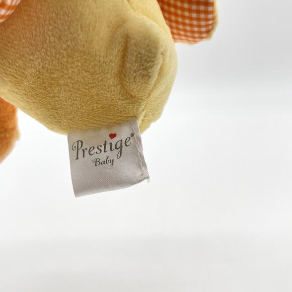 NWT Prestige Baby Small Yellow Plush Duck Orange Bow Gingham Checked Wings Feet - Picture 8 of 8